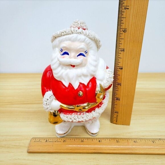 1950's Spaghetti Trim Blue Eyes Santa Claus with Bag of Toys Bank - Picture 10 of 12